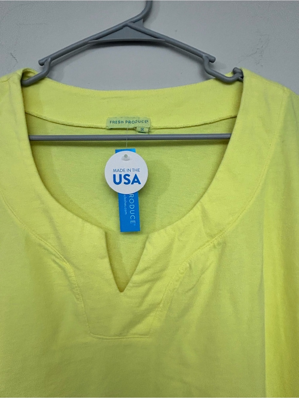 fresh produce Women’s NWT Yellow V-Notch 100% Cotton Tunic 3/4 sleeves Size 1X - Picture 2 of 11